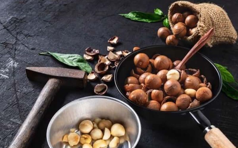 Tách vỏ macca bằng búa