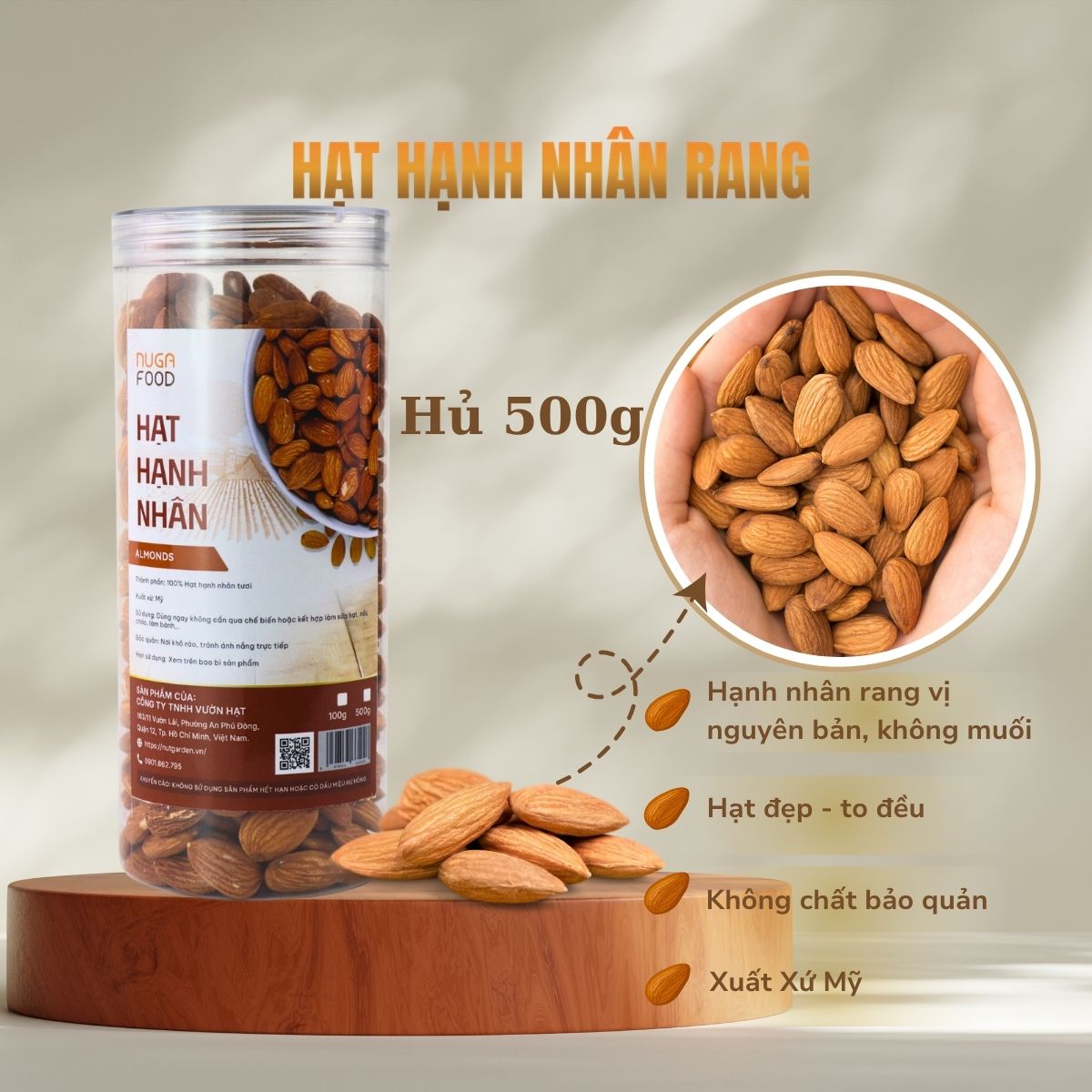 Hạnh Nhân Mỹ Nugafood – Hạt To Đều, Rang Mộc Nguyên Vị, Giàu Vitamin E (Hũ 500g) - Ảnh 2