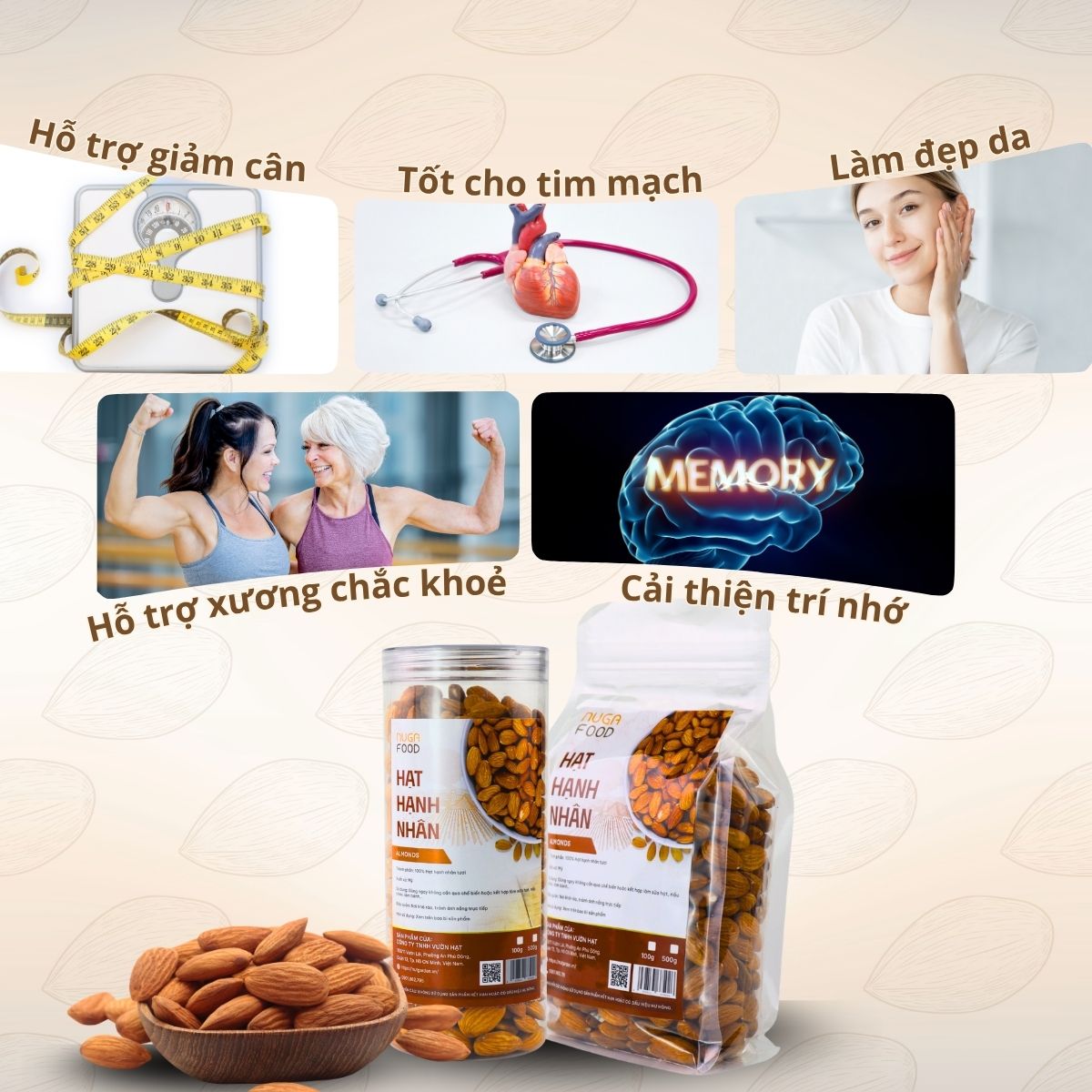 Hạnh Nhân Mỹ Nugafood – Hạt To Đều, Rang Mộc Nguyên Vị, Giàu Vitamin E (Hũ 500g) - Ảnh 6