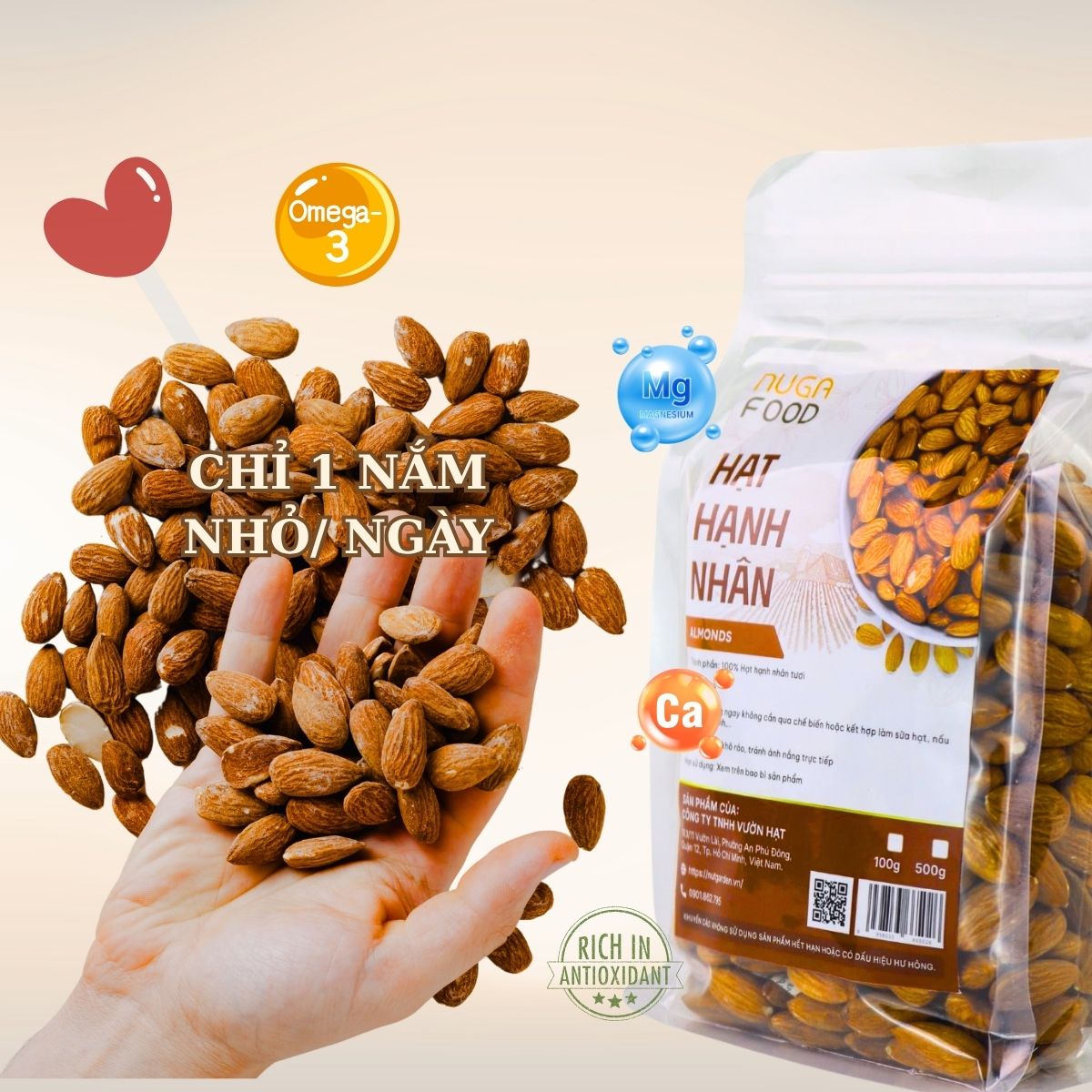 Hạnh Nhân Mỹ Nugafood – Hạt To Đều, Rang Mộc Nguyên Vị, Giàu Vitamin E (Hũ 500g) - Ảnh 5