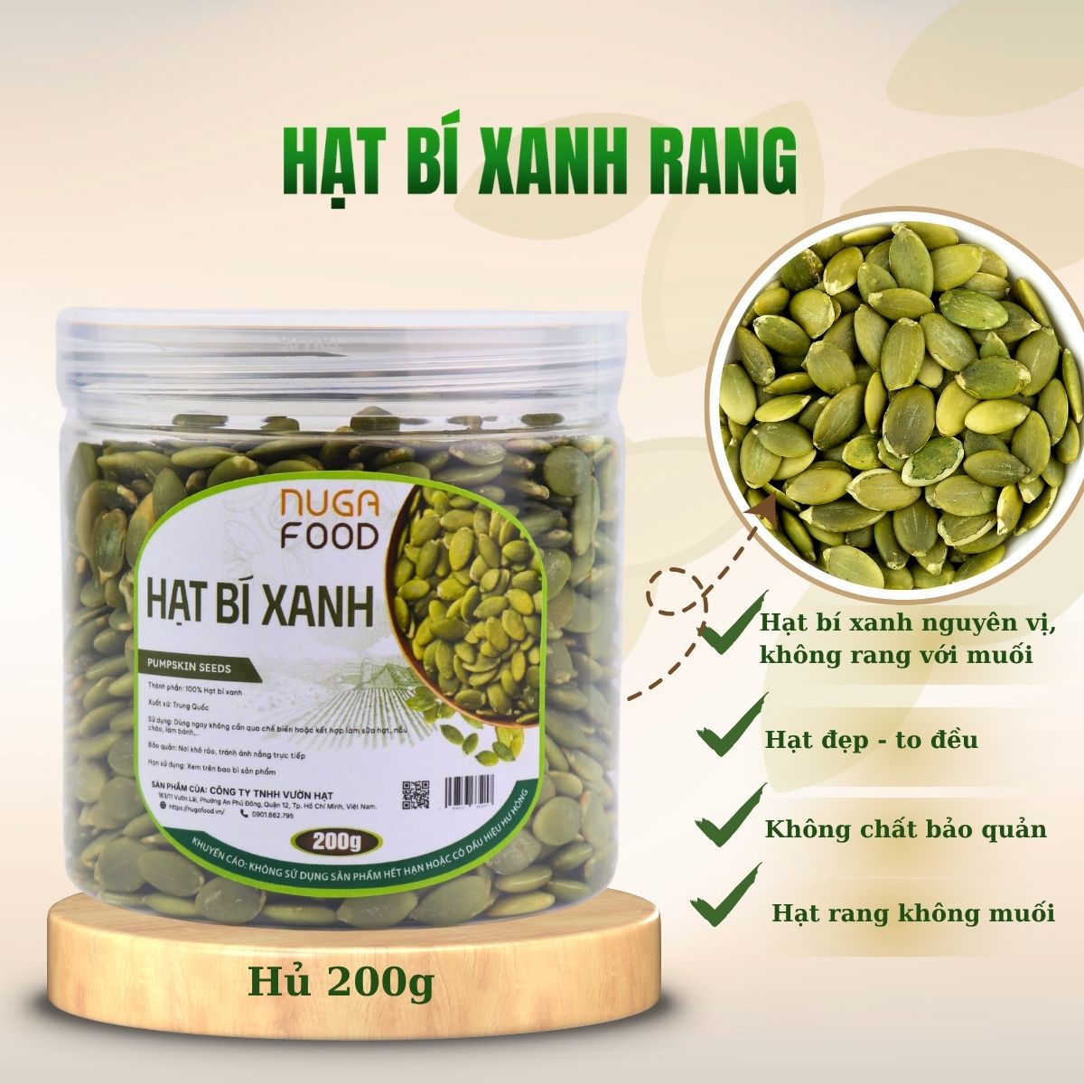 Hạt Bí Xanh NUGAFOOD , 200gr, Hạt Bí Tách Vỏ Rang Chín, Giàu Dinh Dưỡng, Ăn Vặt Healthy - Ảnh 3