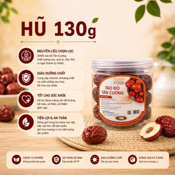 Táo Đỏ Tân Cương Nugafood, Ngọt Tự Nhiên, Tốt Cho Sức Khỏe, Dễ Dùng Hàng Ngày, hủ 130g