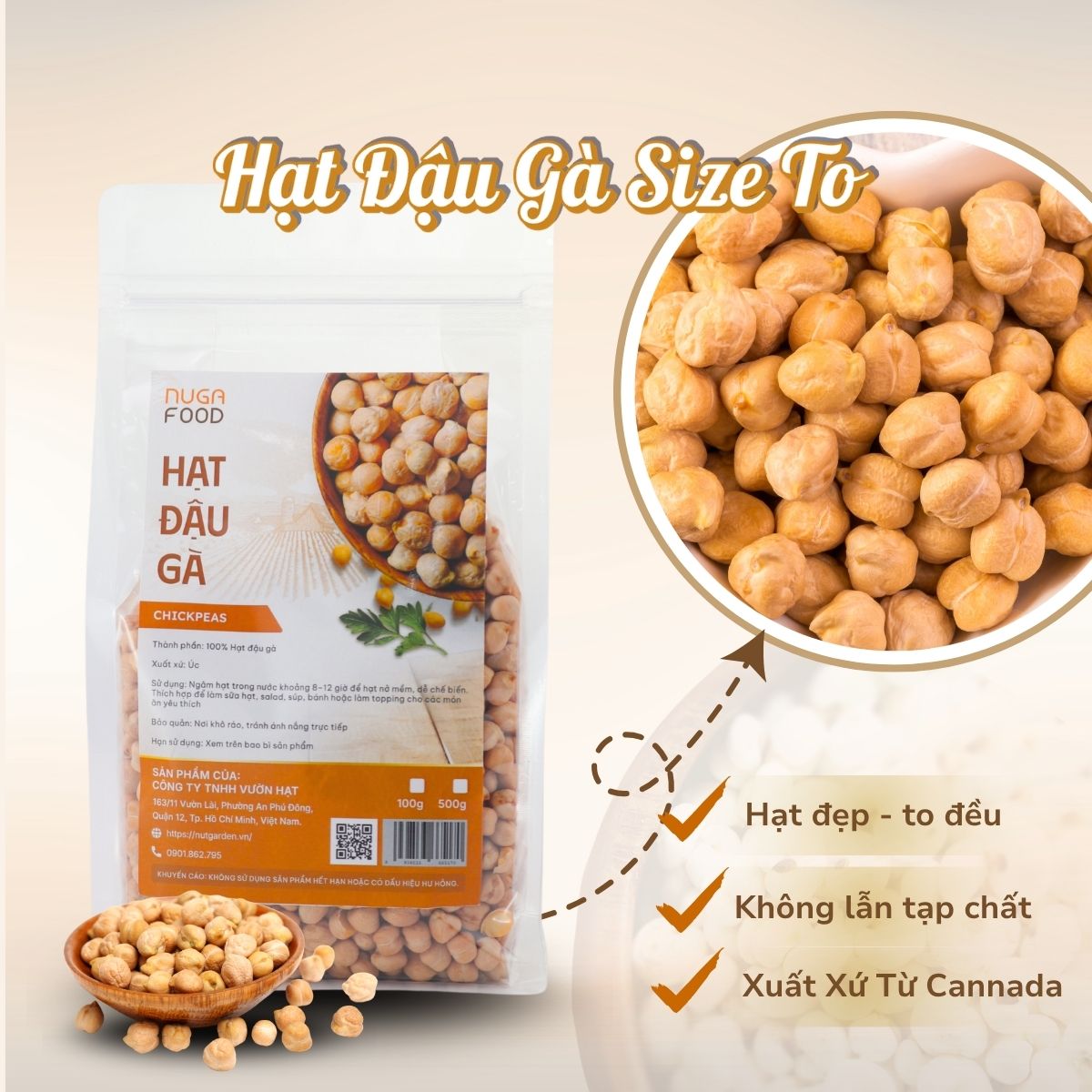 Combo 1kg hạt đậu gà khô NUGAFOOD, nhập khẩu Canada, Chickpeas nấu sữa, nấu cháo cho bé - Ảnh 2
