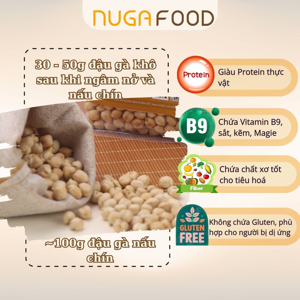 Combo 1kg hạt đậu gà khô NUGAFOOD, nhập khẩu Canada, Chickpeas nấu sữa, nấu cháo cho bé - Ảnh 5