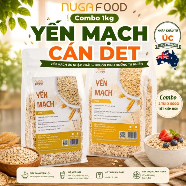 Combo 1kg yến mạch ép mỏng NUGAFOOD, nhập khẩu Úc ngũ cốc yến mạch giảm cân, ăn kiêng