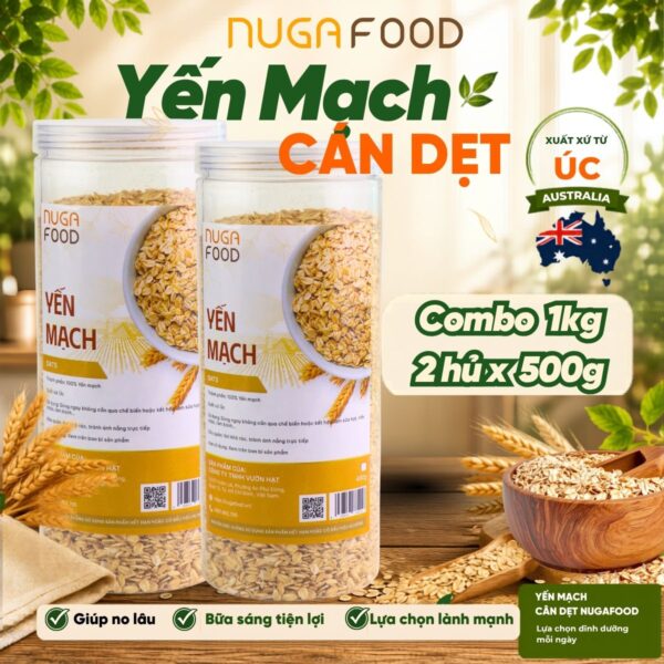 Combo 1kg (2 hủ) yến mạch cán dẹt NUGAFOOD, yến mạch giảm cân, ăn kiêng tiện lợi cho người bận rộn