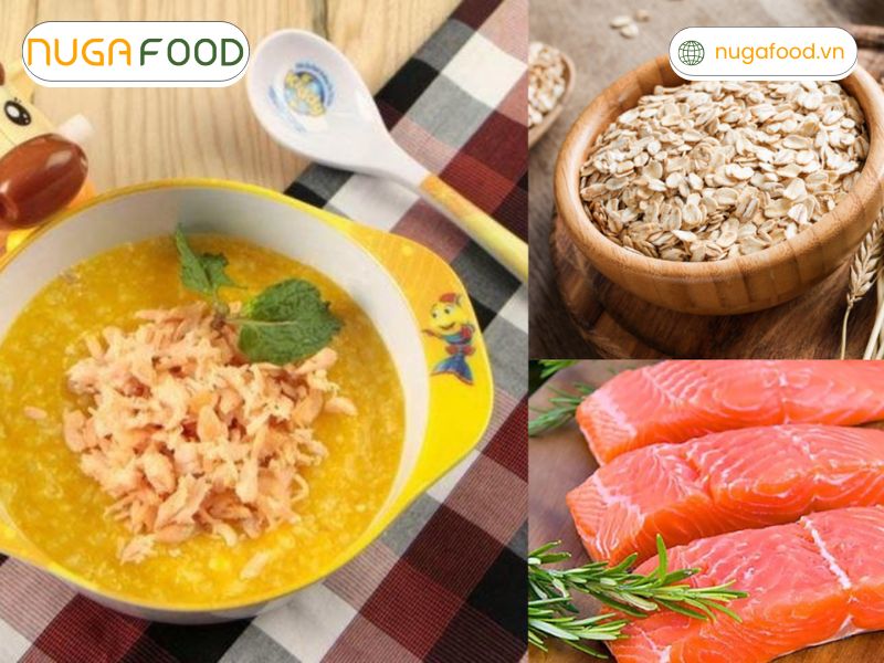 Cháo yến mạch cá hồi bí đỏ vừa bổ dưỡng lại có màu sắc đẹp mắt, kích thích bé ăn ngon