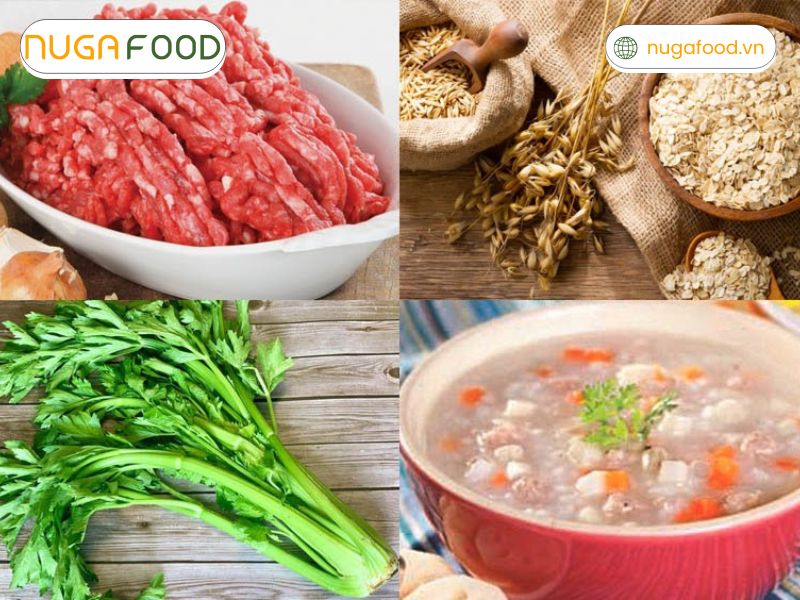Cháo yến mạch, thịt heo, cần tây, cà rốt bổ dưỡng là sự kết hợp của nhiều loại rau củ, tạo nên một món cháo đa dinh dưỡng