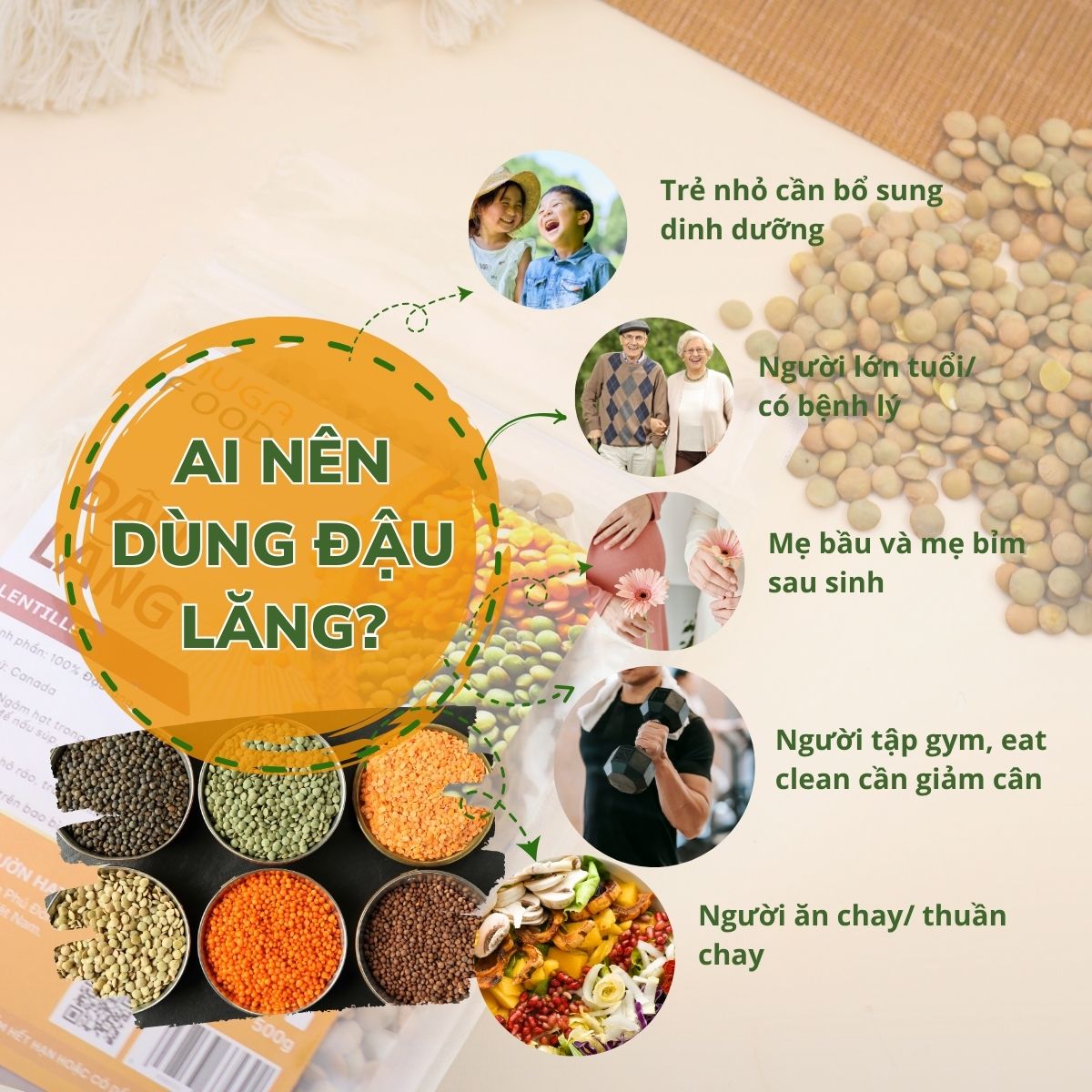 Hạt Đậu Lăng Xanh Canada NUGAFOOD, Hạt Dinh Dưỡng Giàu Protein, Ăn Kiêng, Eat Clean, 500g - Ảnh 3