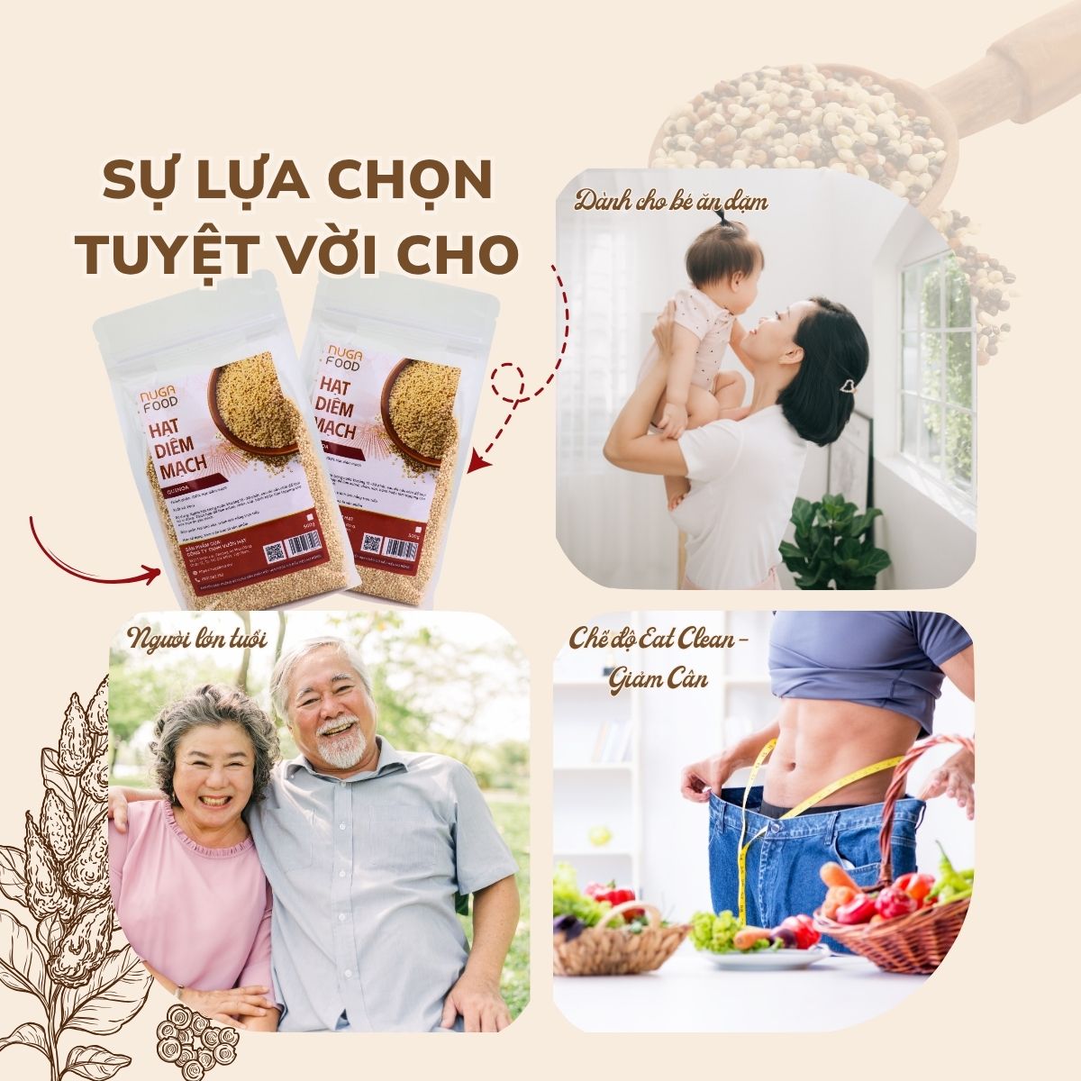 Hạt Quinoa Diêm Mạch Trắng Nugafood, Siêu Thực Phẩm Ăn Dặm & Eat Clean, Túi 500g - Ảnh 6