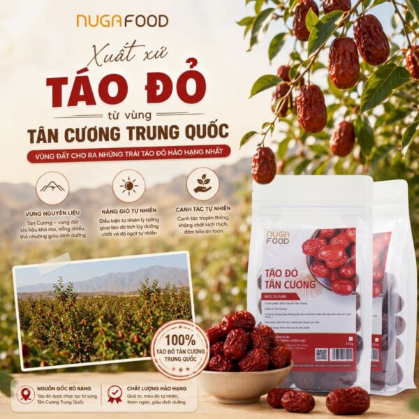 Táo Đỏ Khô Tân Cương Nugafood – Loại 1, Quả To, Thịt Dày, Vị Ngọt Thanh (Túi 270g)