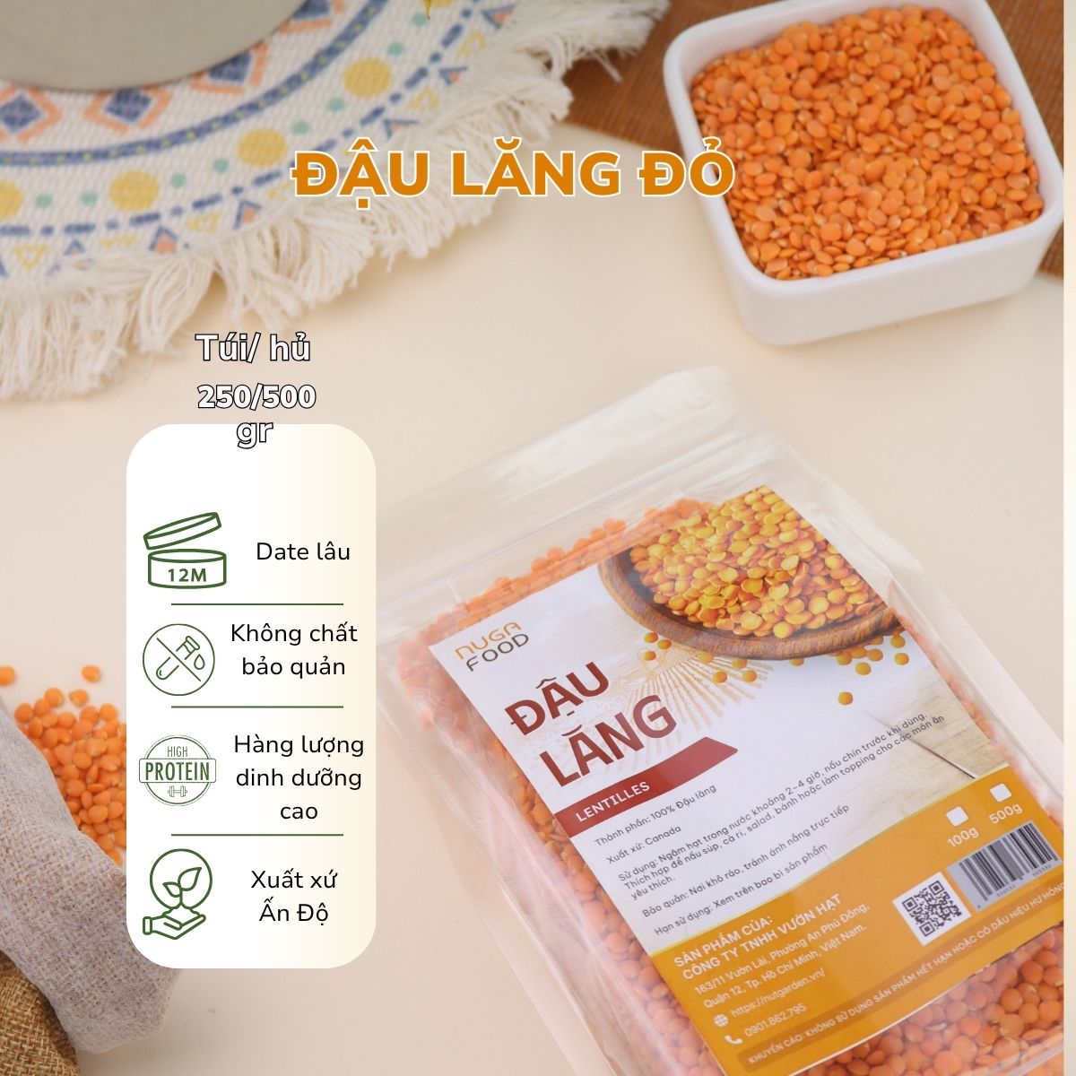 Đậu Lăng Đỏ Nugafood, Nhập Khẩu Canada, Thực Phẩm Giàu Protein Thực Vật, Túi 500g - Ảnh 2
