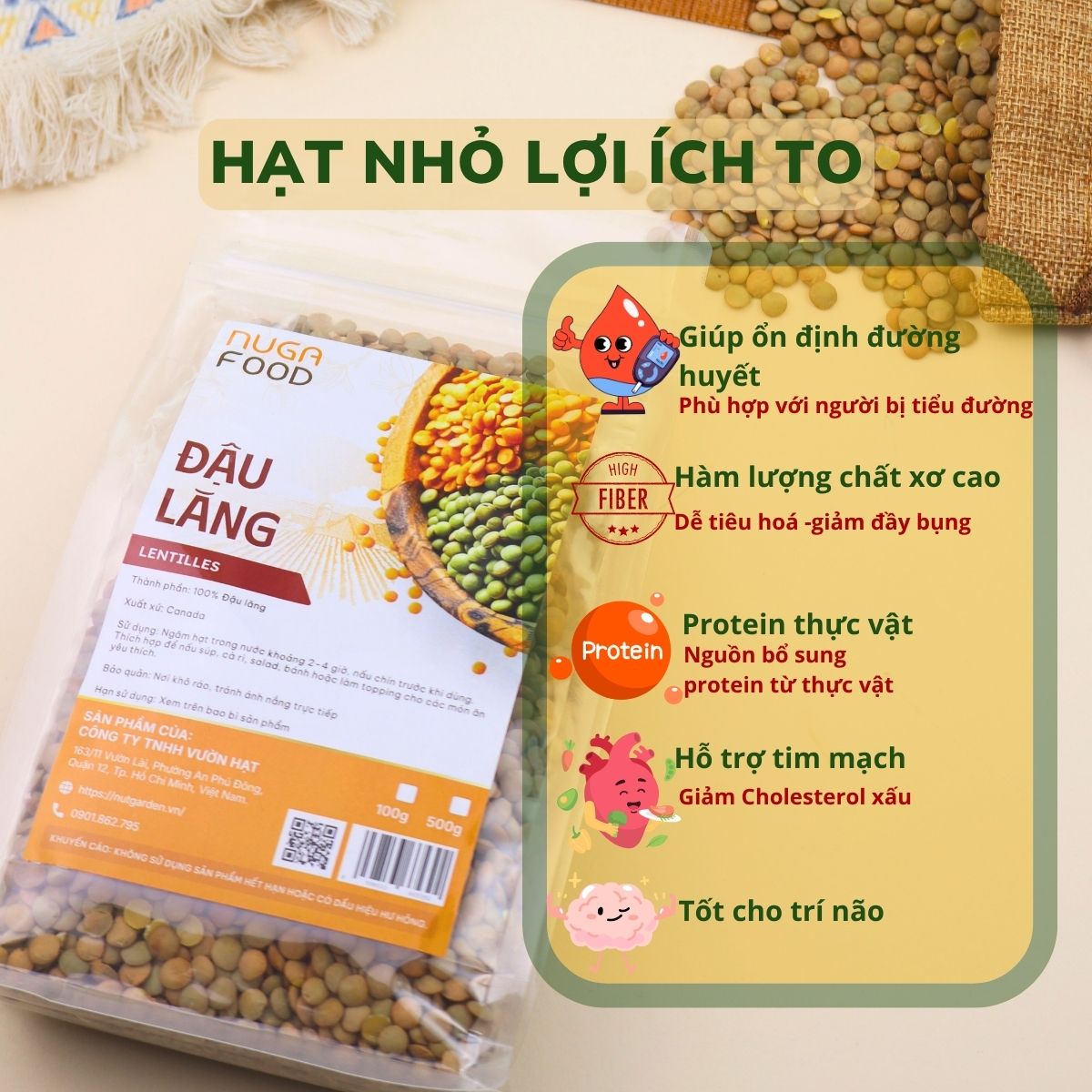 Đậu Lăng Đỏ Nugafood, Nhập Khẩu Canada, Thực Phẩm Giàu Protein Thực Vật, Túi 500g - Ảnh 4