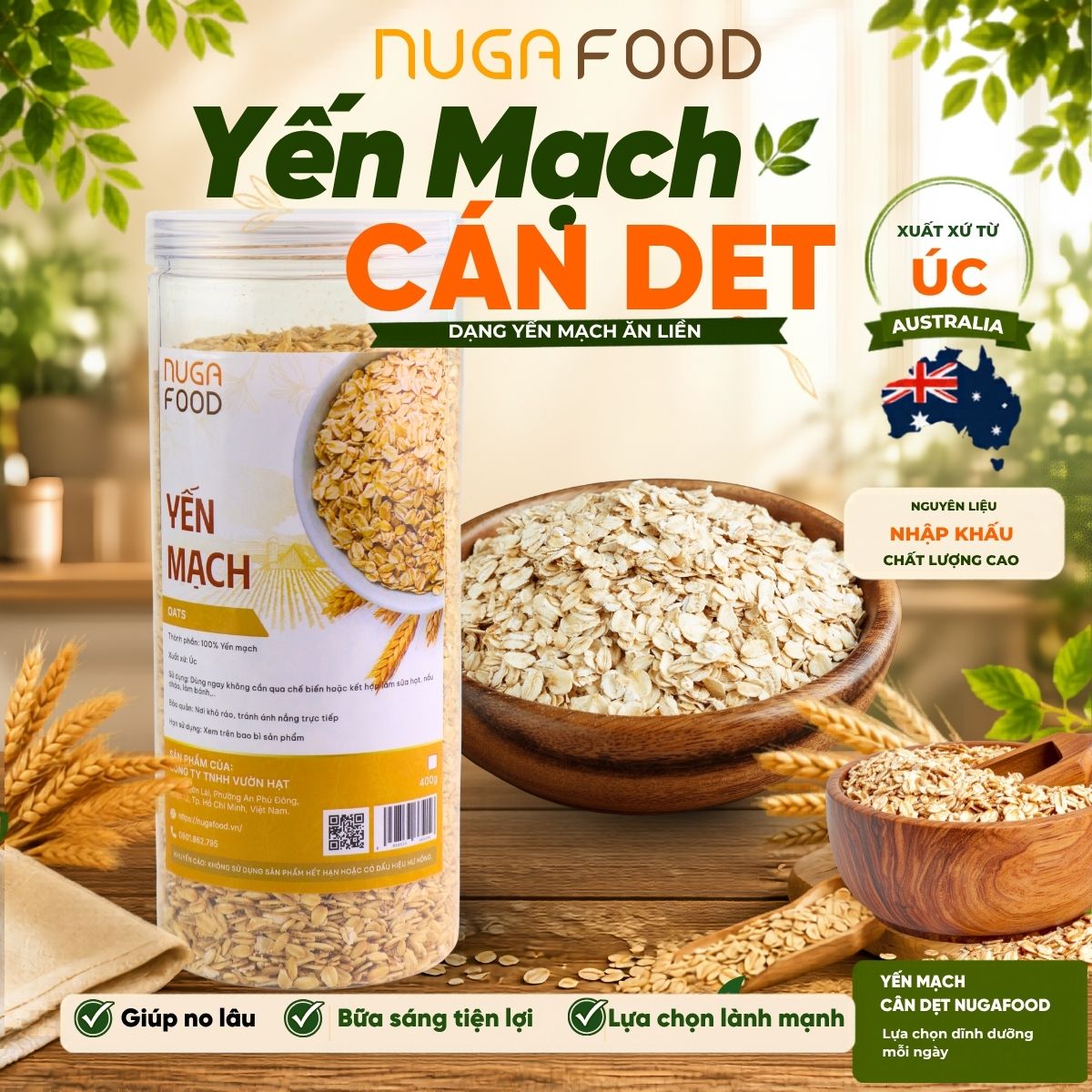 Yến Mạch Cán Dẹt Nugafood – 100% Nguyên Chất, Tiện Lợi Cho Bữa Ăn Dặm (Hũ 500g)