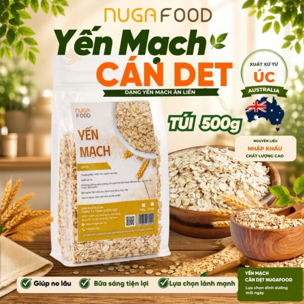 Yến Mạch Cán Dẹp Nugafood – Tinh Bột Chậm Hỗ Trợ Eat Clean & Kiểm Soát Calo (Túi 500g)